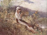 Nicolae Grigorescu Peasant Woman Sitting in the Grass oil painting on canvas